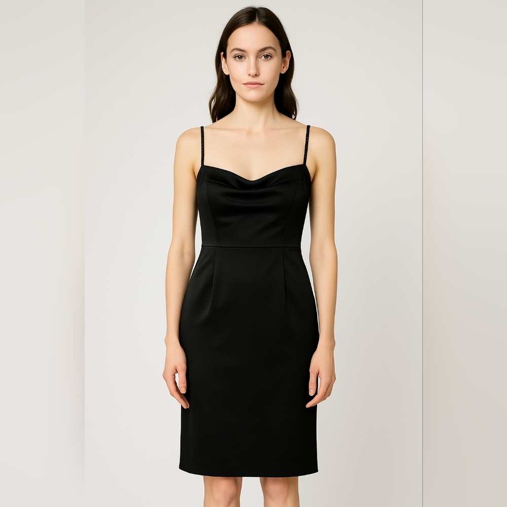 New Anne Klein Black satin dress with beaded straps. Size 8